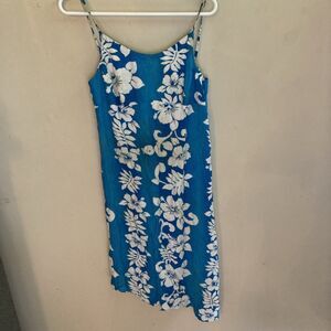 Tiki Palm Sun Dress Floral Asymmetrical Hem Cut Out Back Hawaii Beach Resort Sam